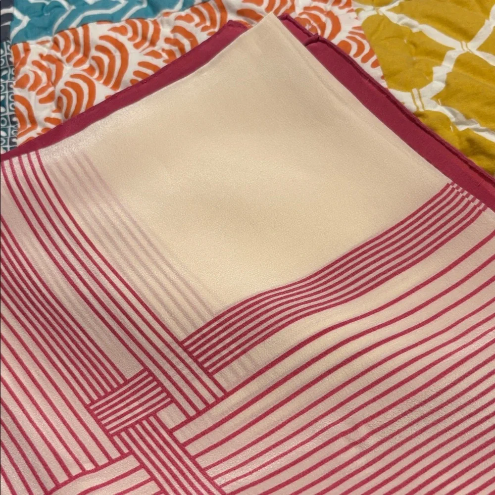 Dior Red and Cream Striped Silk Scarf